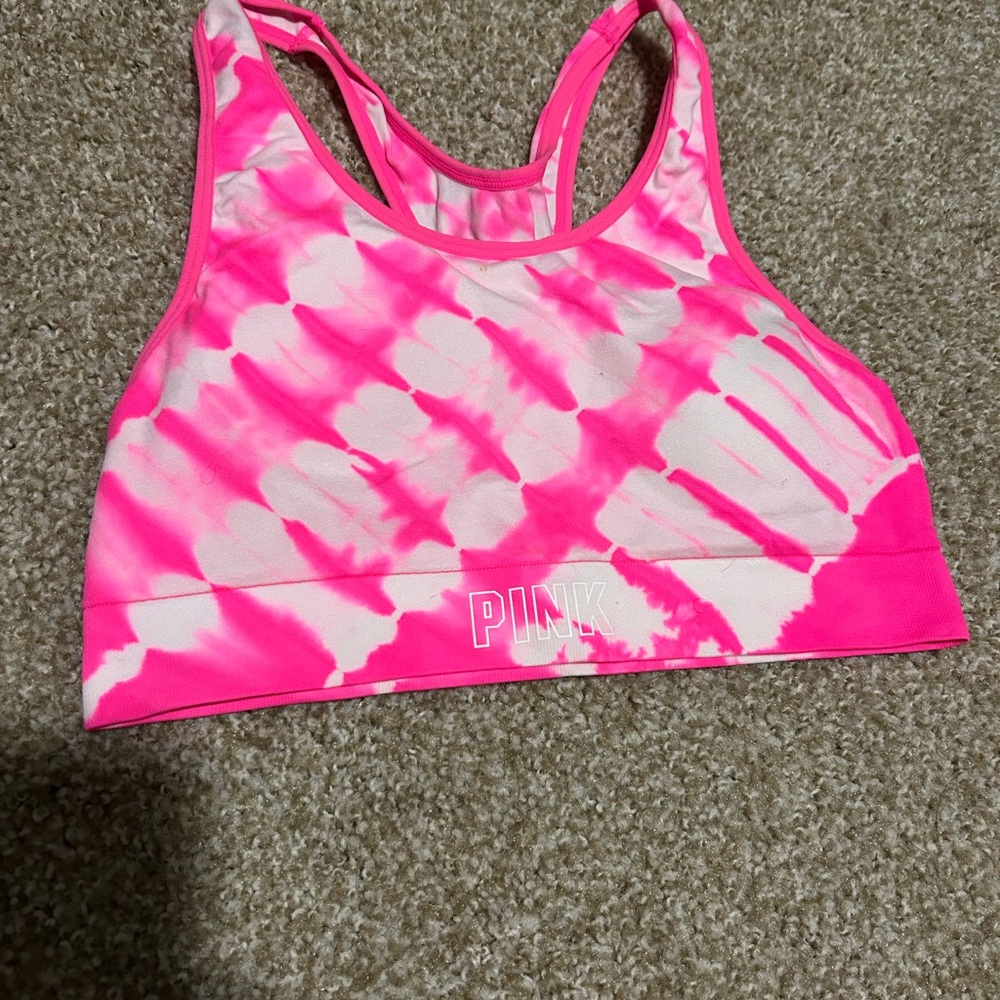 PINK Victoria's Secret Pink and White Sports Bra